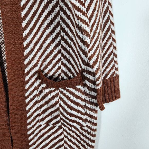 Fortune + Ivy Brown White Cardigan Sweater Size Small NWOT Brown Open Cardigan - Picture 4 of 11
